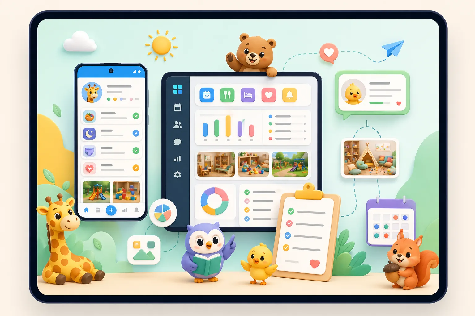 Kynda Care childcare communication workflow illustration
